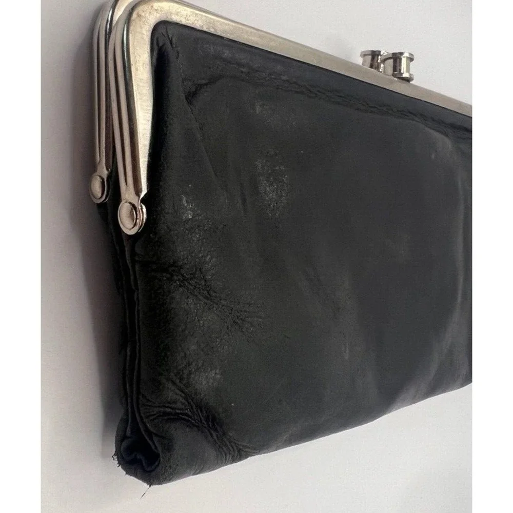 Vintage Women's‎ HOBO International Leather Double Frame Clutch Wallet Black